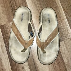 SKECHERS Brown Leather Flip Flops / Sandals Size 11